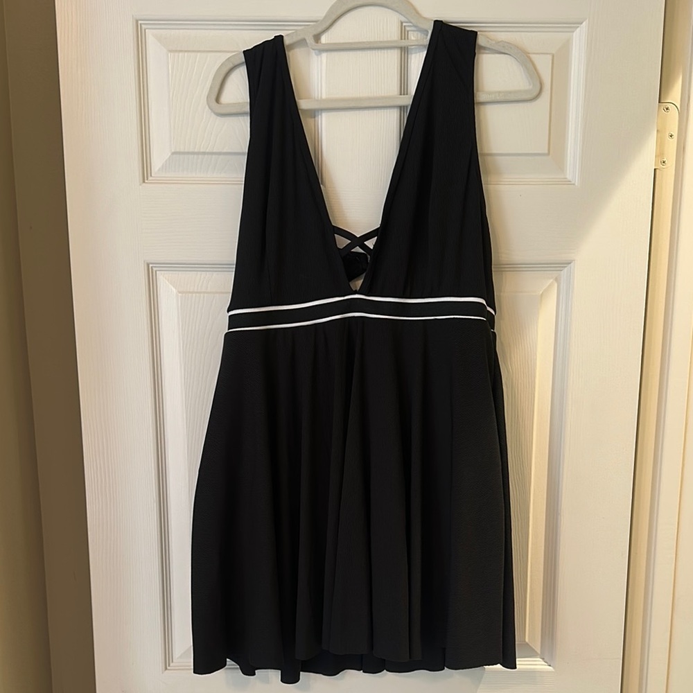 SHEIN Black One Piece Swimsuit with White Trim